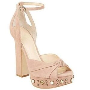 Guess Kenzie2 light pink suede peep toe heels 8.5